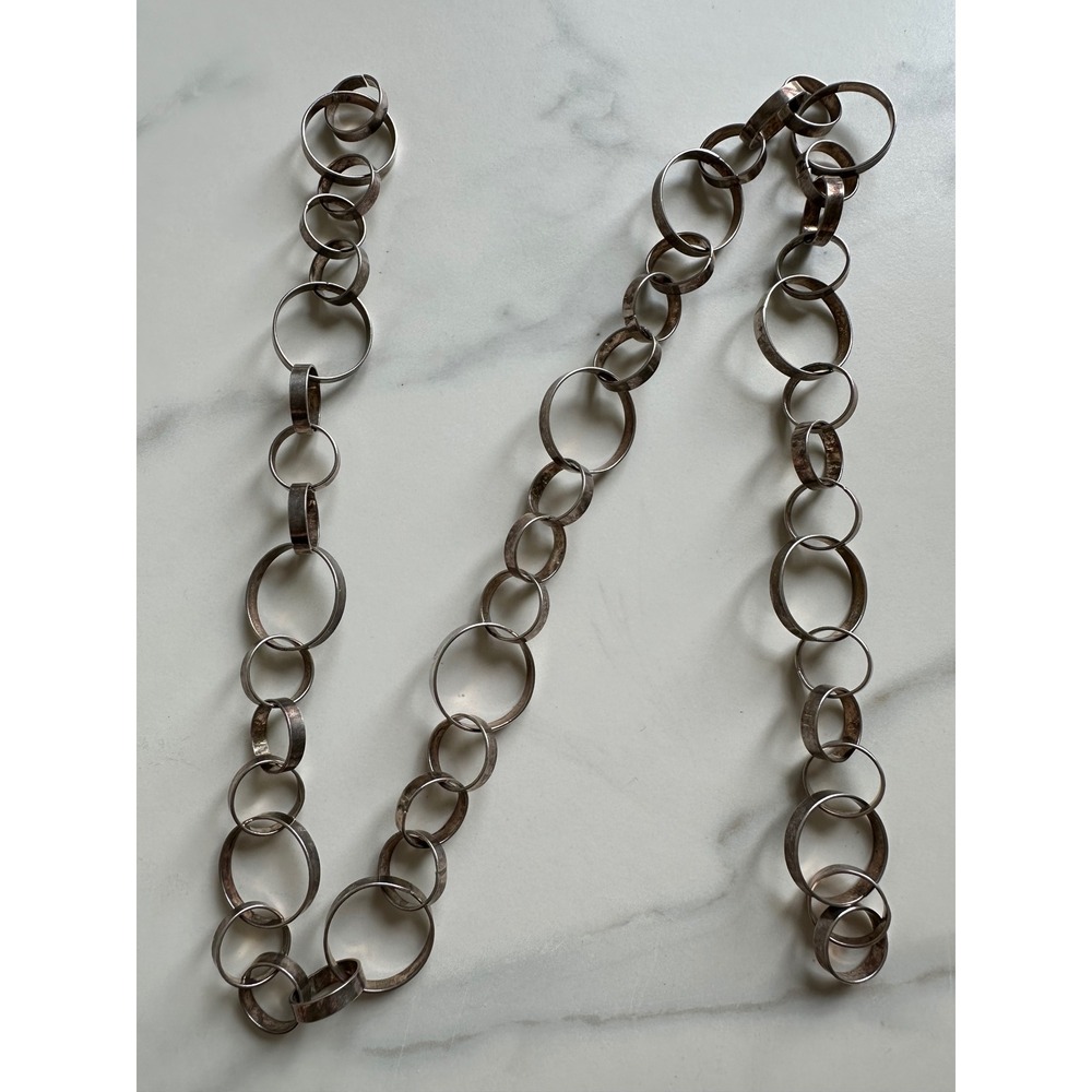 Vintage Brutalist Sterling Silver Handmade Interlocking Statement Chain Necklace
